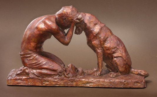 “Quiet Moments” – Man & Dog (Labrador) Sculpture Maquette