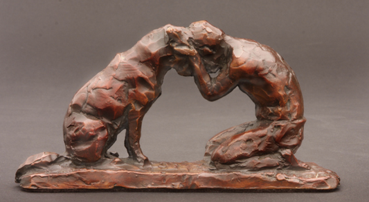 “Quiet Moments” – Man & Dog (Labrador) Sculpture Miniature